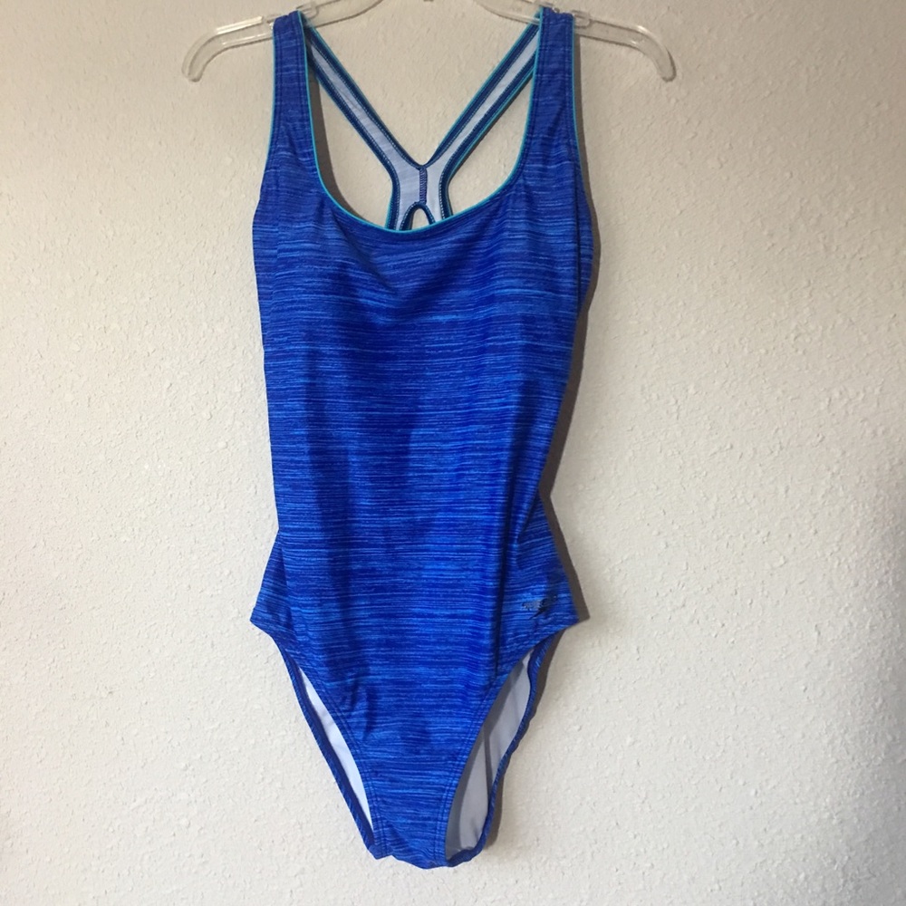 Speedo blue heathered one piece bathing suit 10